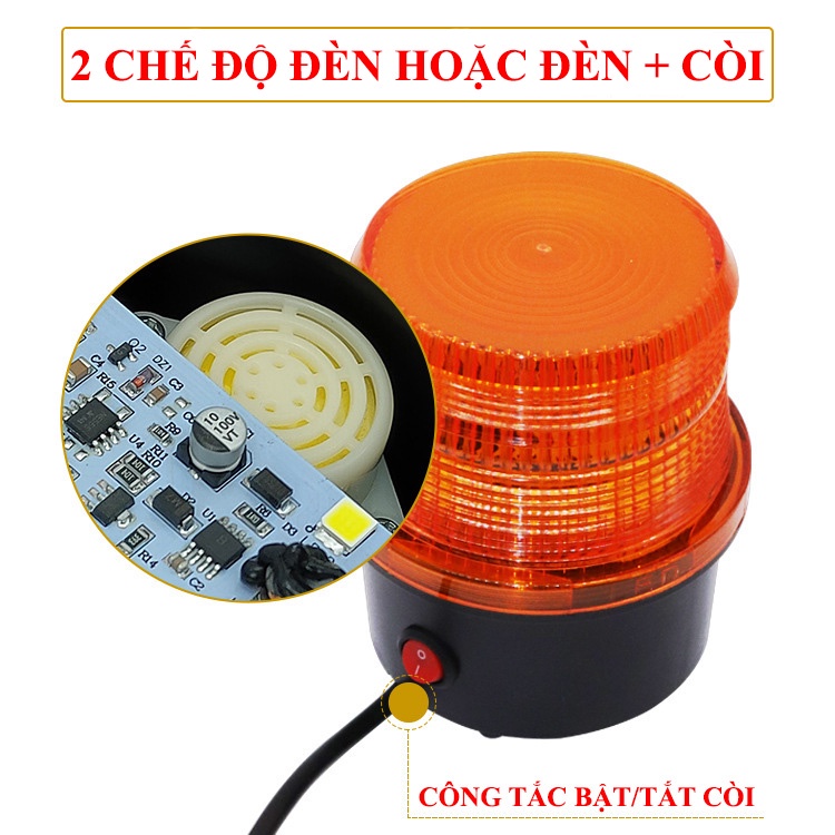 Đèn cảnh báo an toàn xe nâng Led xoay có còi loại 12V 24V 48V 60V đế hút nam châm