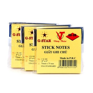 Giấy note, giấy ghi chú vàng G-Star xấp 100 tờ 75mmx75mm