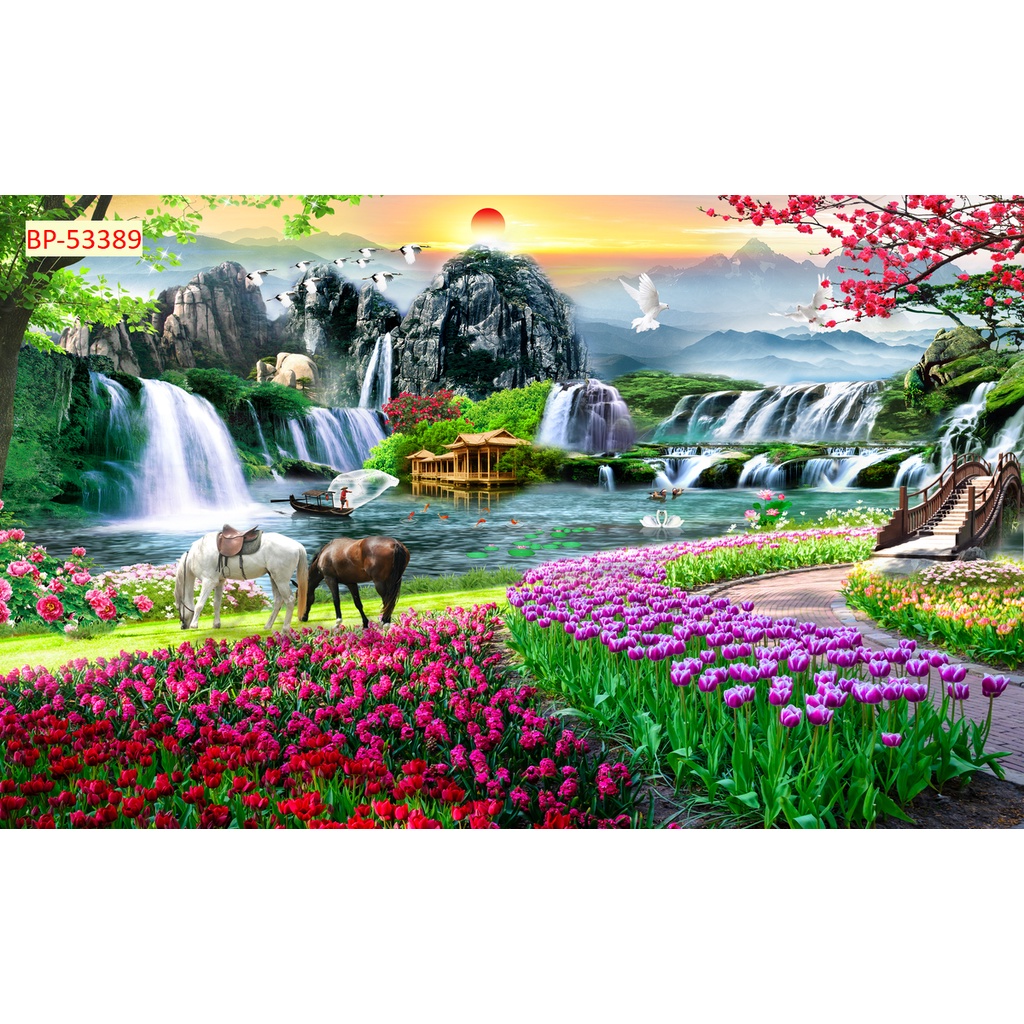 Tranh 3D Thác Nước Thiên Nhiên Đẹp Hũng Vỹ