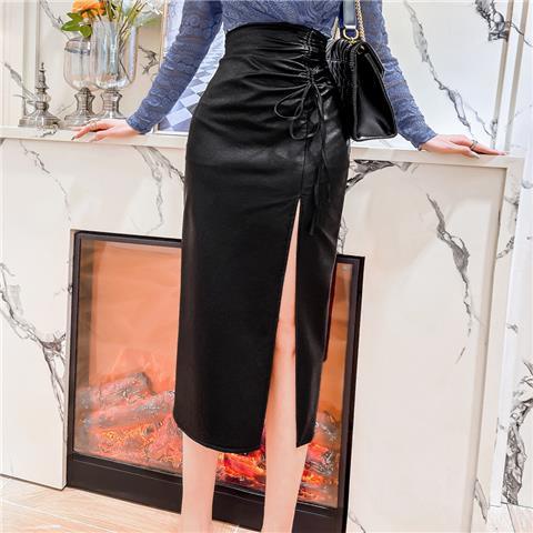 Chân Váy Da Lưng Cao Xẻ Tà Thời Trang Cho Nữ