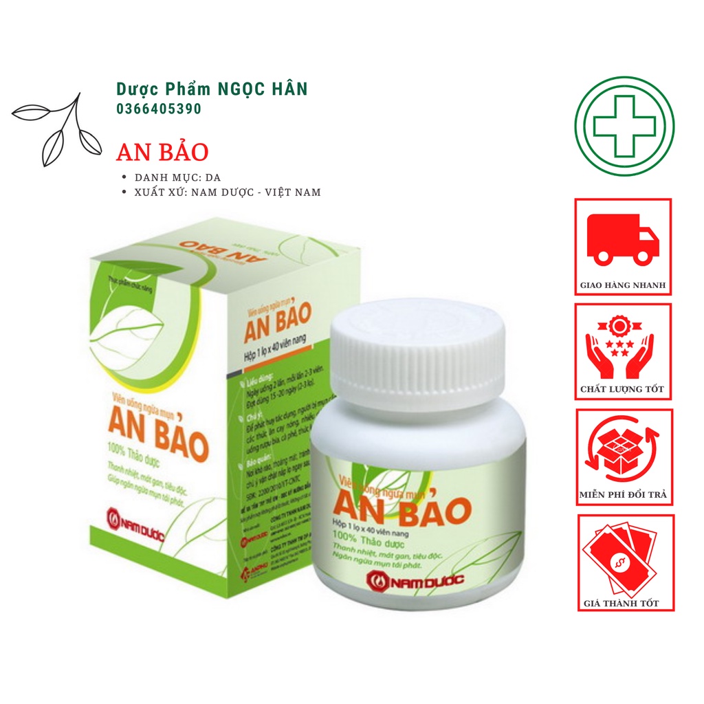 Viên uống An Bảo| Nam Dược Giúp Ngừa Mụn, Mát Gan, Giảm Vết Thâm Mụn| Hộp 30 viên