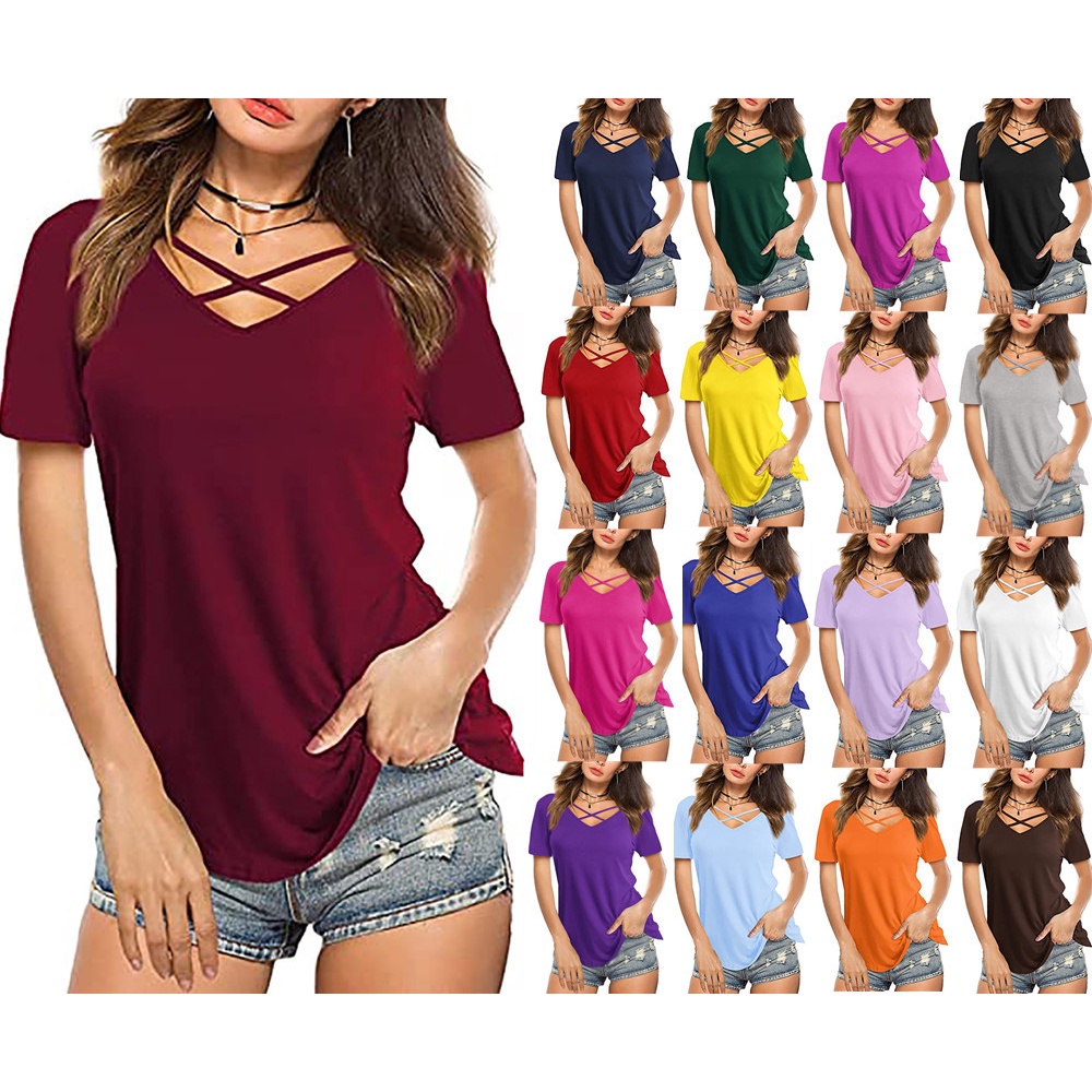 Áo Thun Peplum Tay Ngắn Cổ Chữ V Vạt Trước Đan Chéo Dáng Rộng Phong Cách Âu Mỹ Thời Trang Mới 2022 Dành Cho Bạn Nữ
