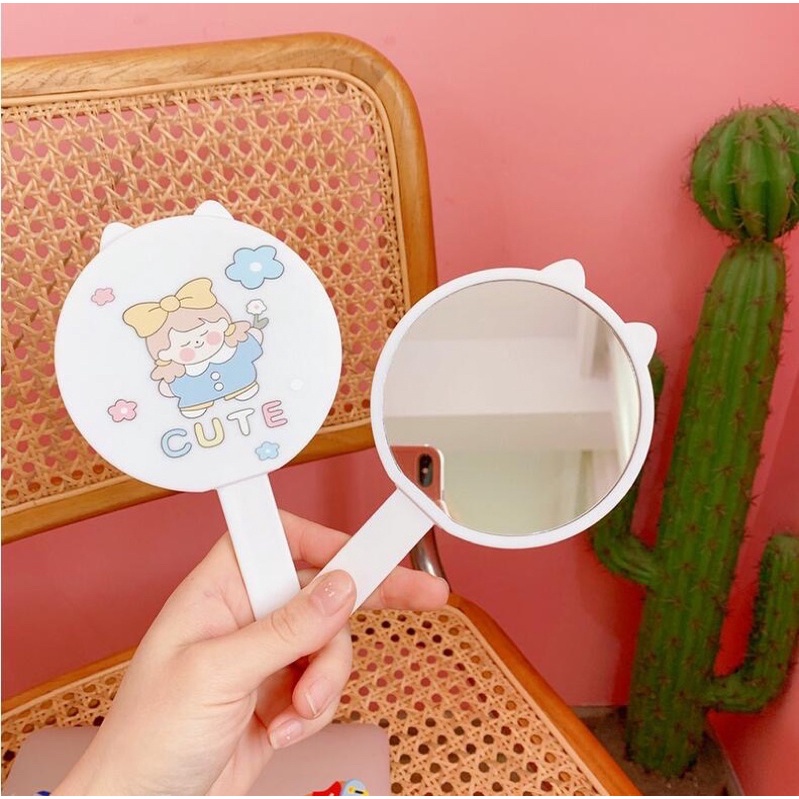 Gương mini cầm tay kèm  lược  họa tiết dễ thương, xinh xắn kèm lược trải đầu siêu xinh cho b a