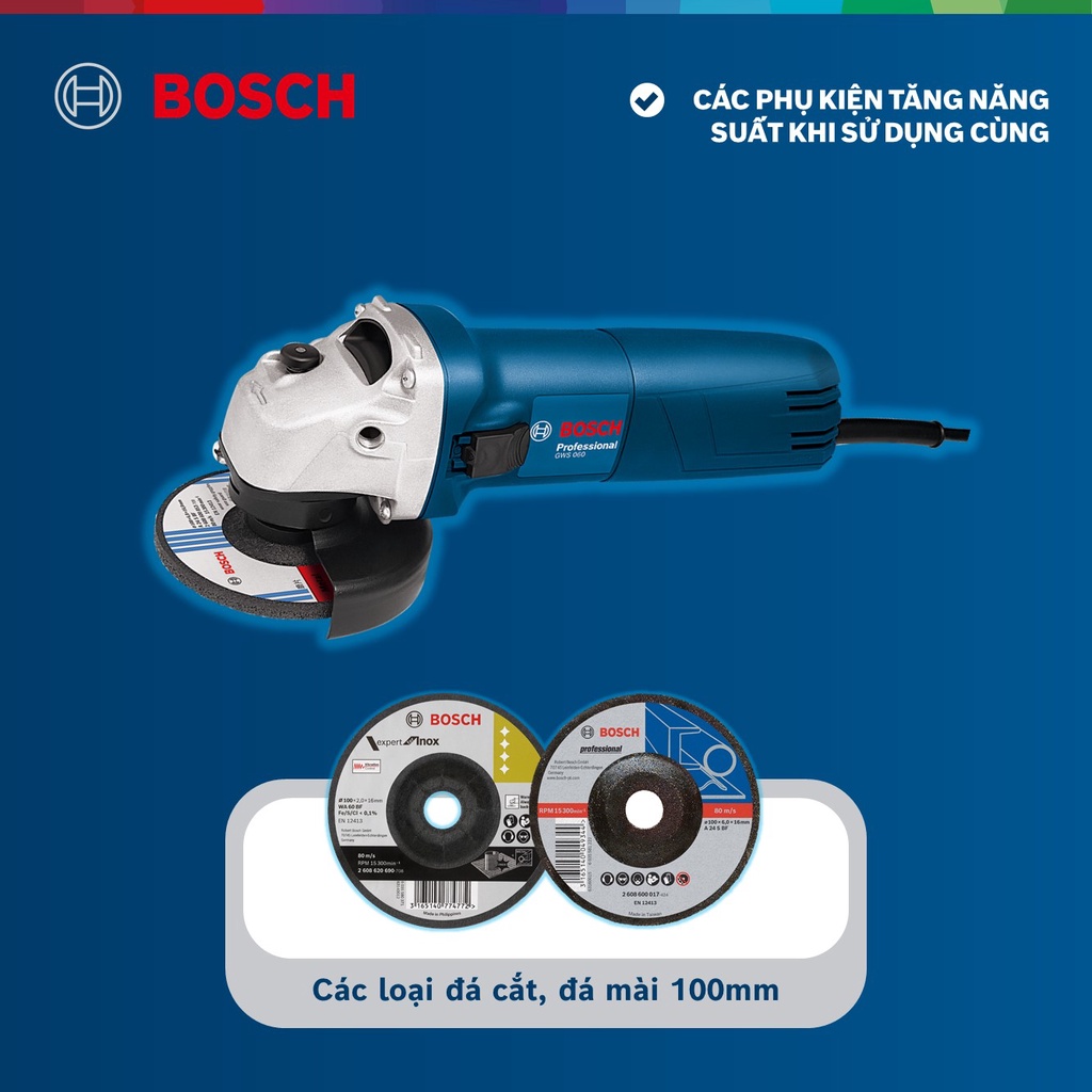 Combo Máy mài góc Bosch GWS 060 và Đĩa cắt kim cương Turbo 105x16mm ceramic (Chuyên dùng để cắt gạch cứng)