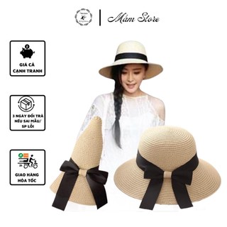 Mũ Cói Vành Cụp Nơ Đen