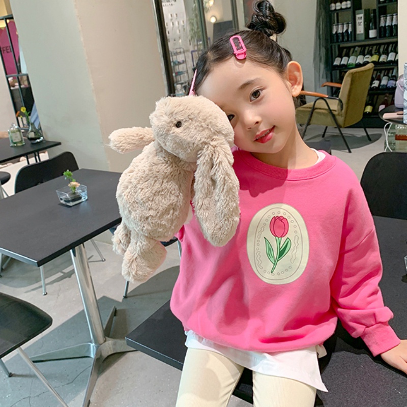 Áo Sweater Chui Đầu Tay Dài Họa Tiết Hoa Tulip Dễ Thương Cho Bé Gái