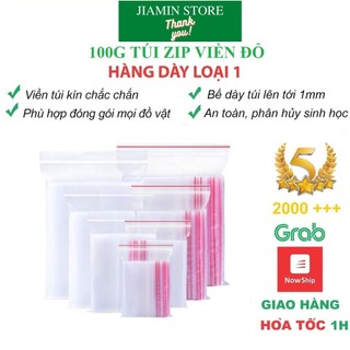 Túi zip viền đỏ loại dày, túi zip chỉ đỏ túi zip mini đủ size 100g