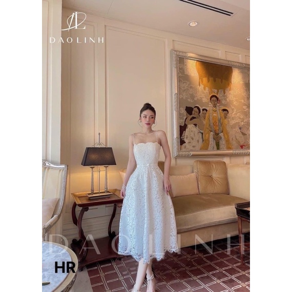 Đầm 2 dây ren eo nhấn nơ