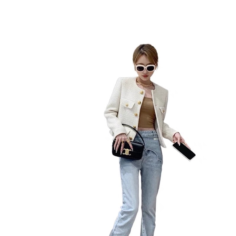 Áo khoác vải tweed màu đen giống Lisa BLACKPINK