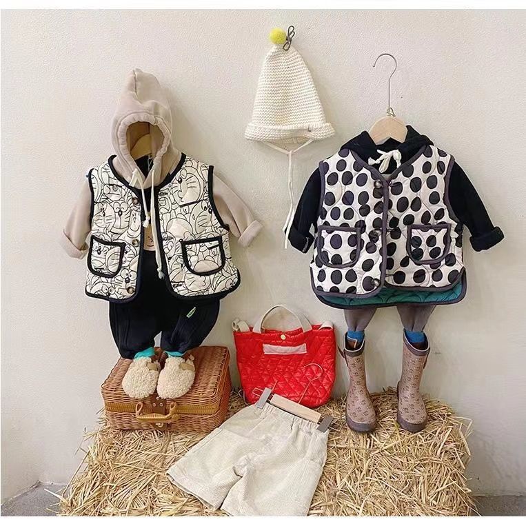 Áo Khoác Ghi Lê Không Tay Chất Liệu Cotton Dày Dặn Họa Tiết Sọc Caro Phong Cách Hàn Quốc Thời Trang Thu Đông Mới Cho Bé Trai Và Gái