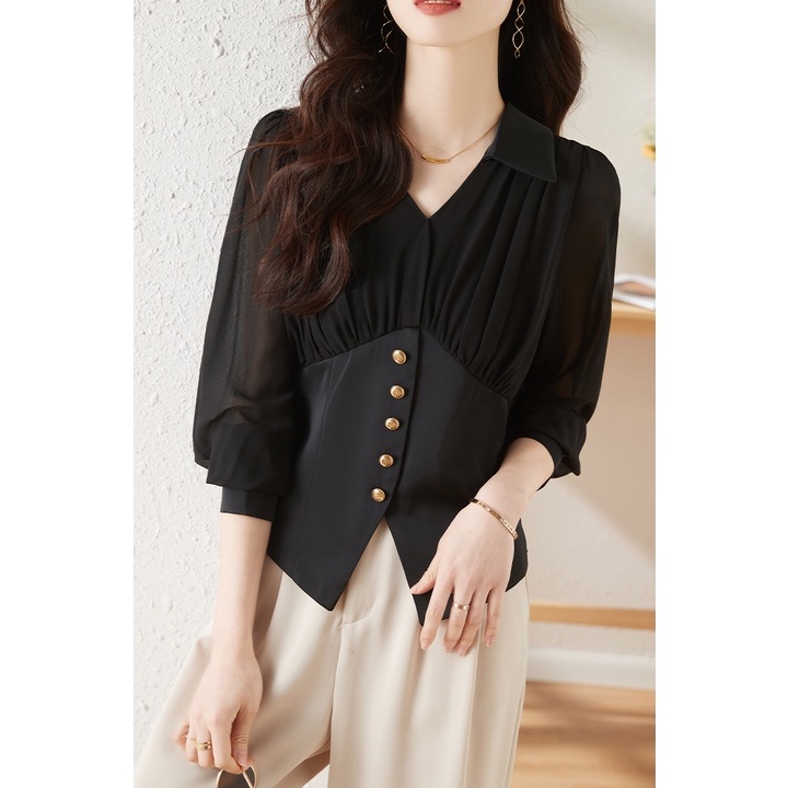 Áo Sơ Mi chiffon Dài Tay Thời Trang Xuân Thu Cho Nữ
