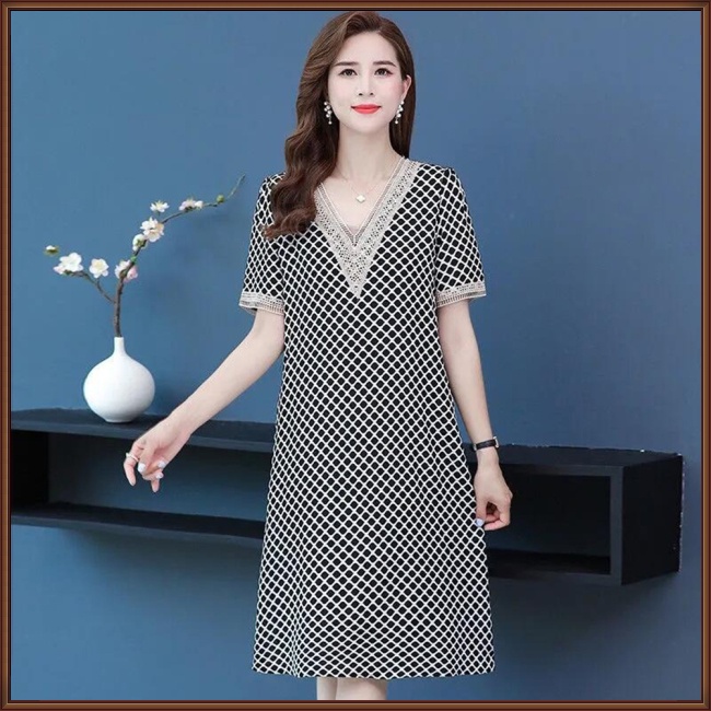 Đầm Midi Tay Ngắn Cổ Chữ V Dáng Rộng In Họa Tiết Độc Đáo Thời Trang Xinh Xắn Cho Nữ