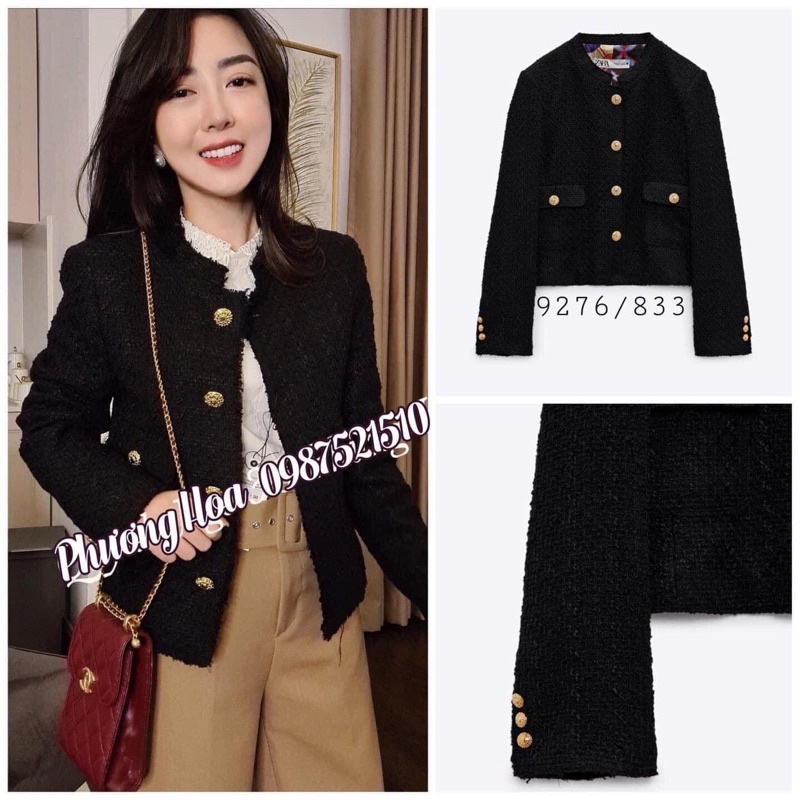 Blazer dạ tweed zara new tag