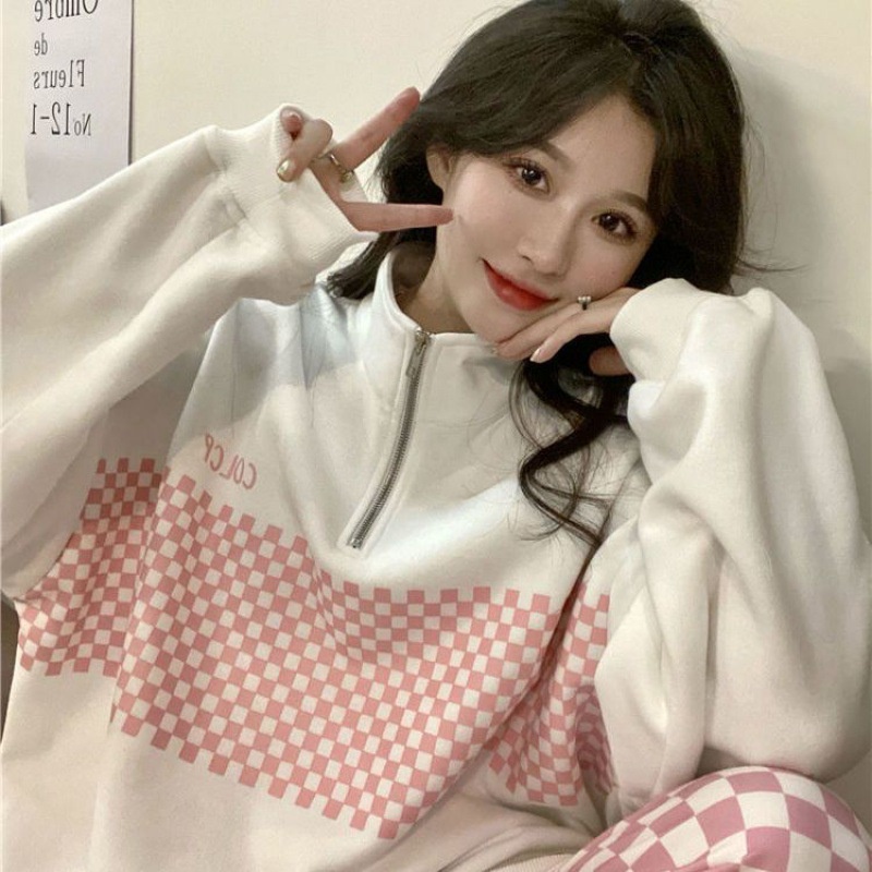 Áo Sweater Cổ Polo Dáng Rộng Họa Tiết Kẻ Sọc Thời Trang Xuân Thu 2022 Mới Cho Nữ