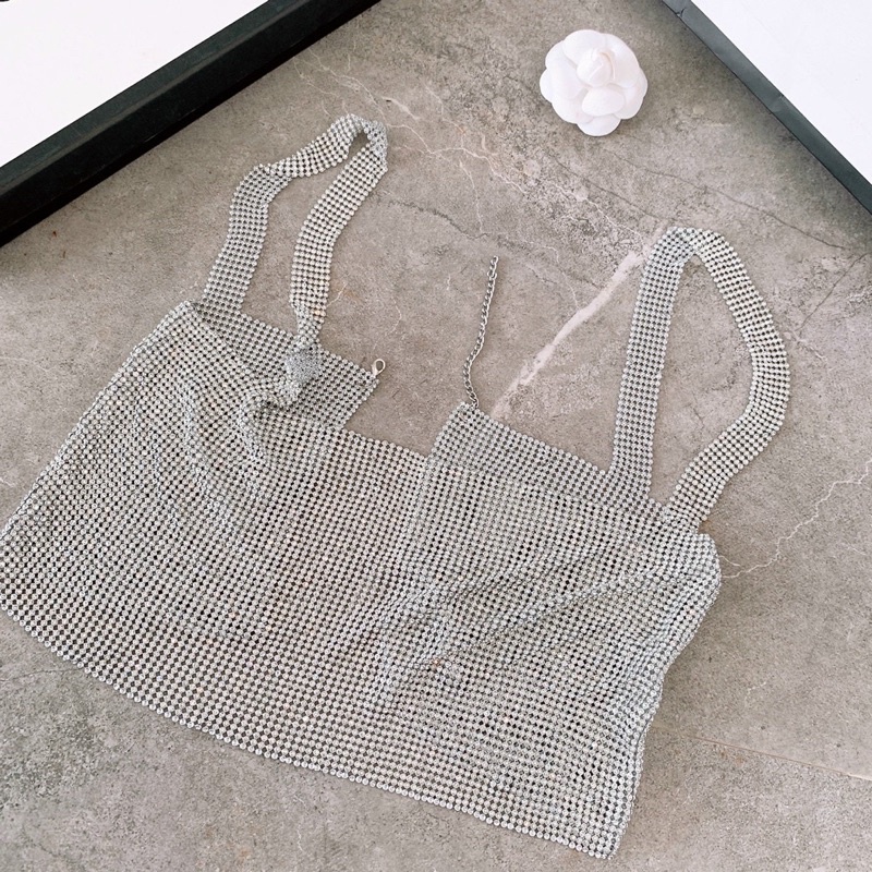 Áo Yếm Hai Dây Đính Đá Bling Bling - Áo Croptop Đính Đá Bling Bling