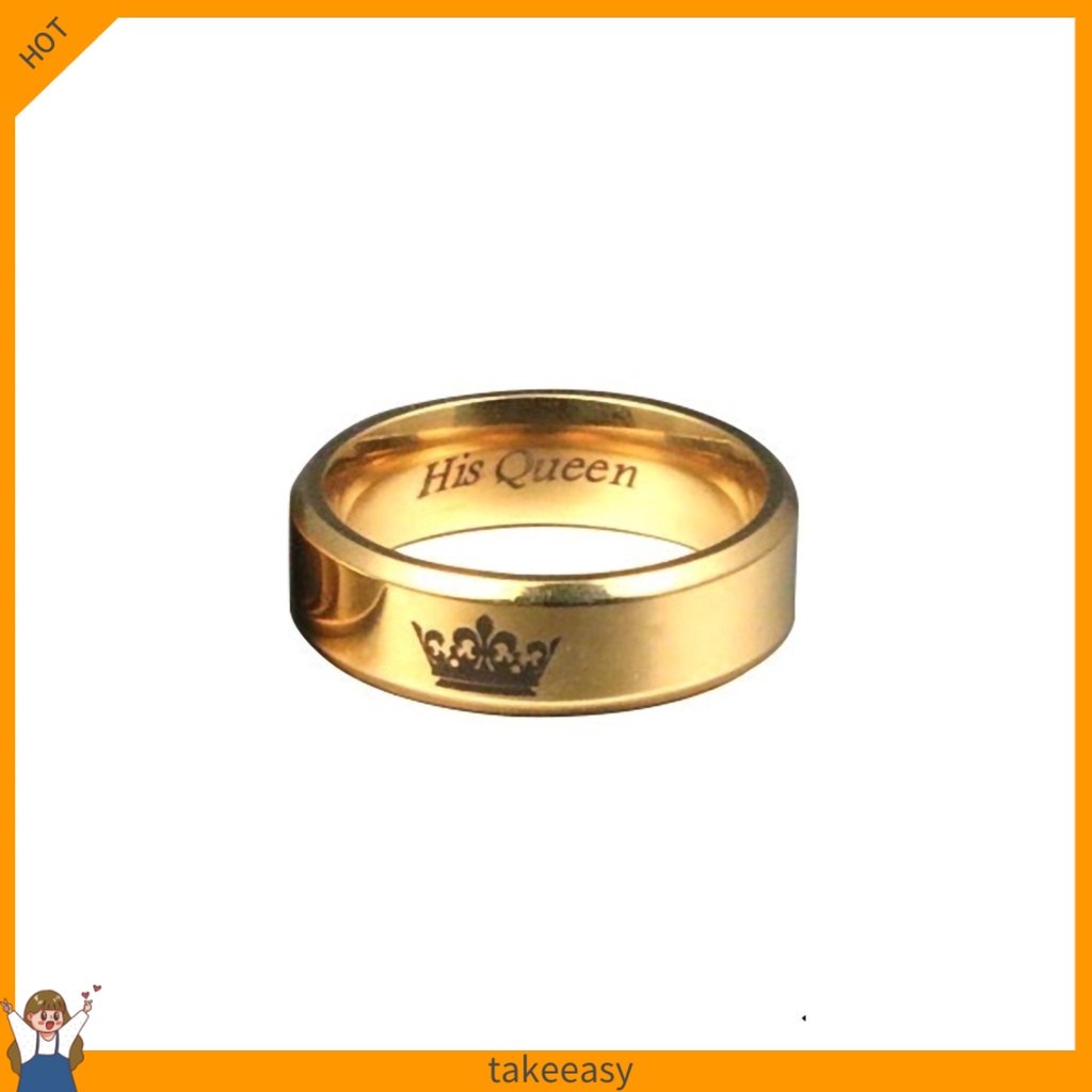 Nhẫn Thép Titan Khắc Chữ His Queen Her King Cho Cặp Đôi
