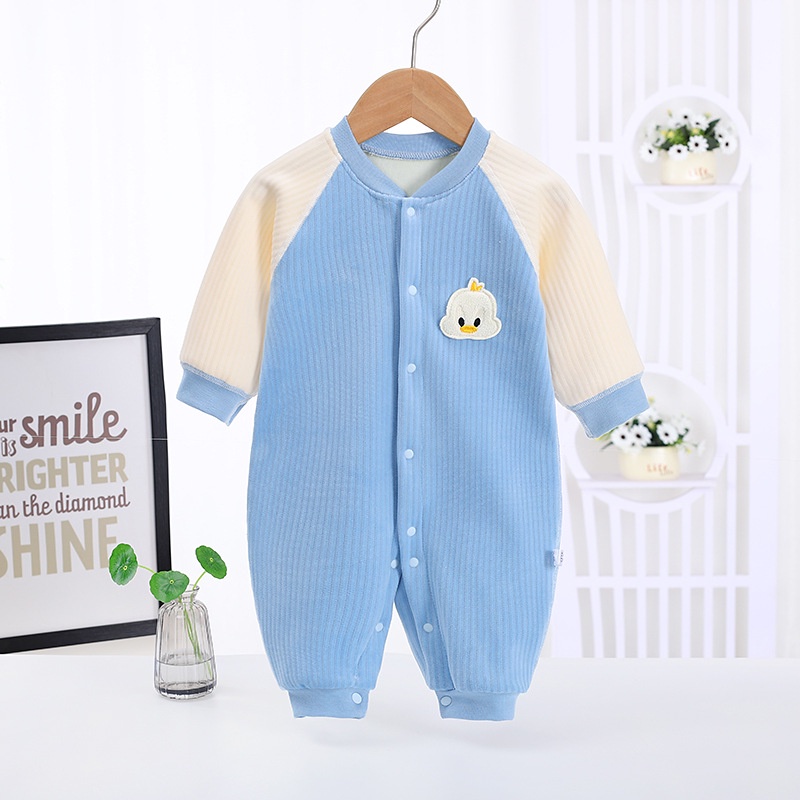 Body nhung lót nỉ dày ấm Bodysuit liền thân dài tay hàng Quảng Châu xuất Hàn cho bé trai bé gái mặc thu đông SLN06