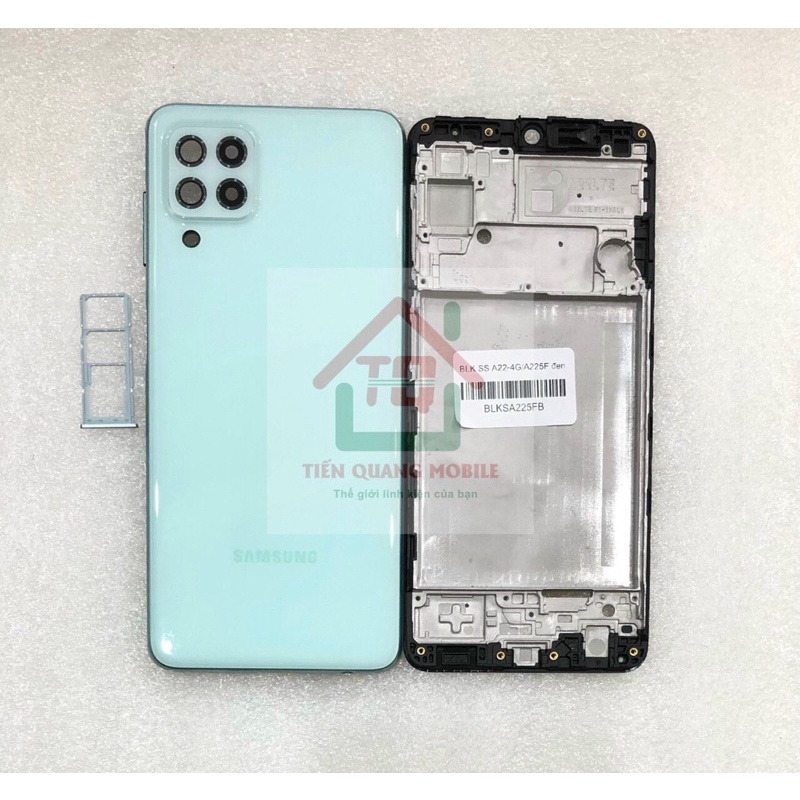 Bộ vỏ Samsung A22-4G(gồm nắp lưng, khung xương,Viền sườn,kính cam,khay sim)