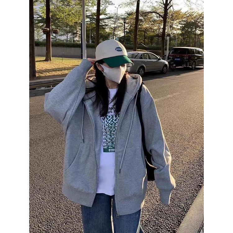 COZOK Áo hoodie Tay Dài oversize Có Khóa Kéo Thời Trang Cá Tính