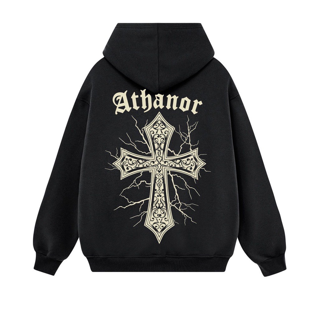 Áo Hoodie Athanor Chữ Thập Mũ Trùm Form Rộng Tay Phồng 100%Cotton