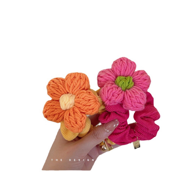 Dây Buộc Tóc Cao Su Bọc Vải Len Họa Tiết Hoa Đơn Giản Thời Trang Cho Nữ