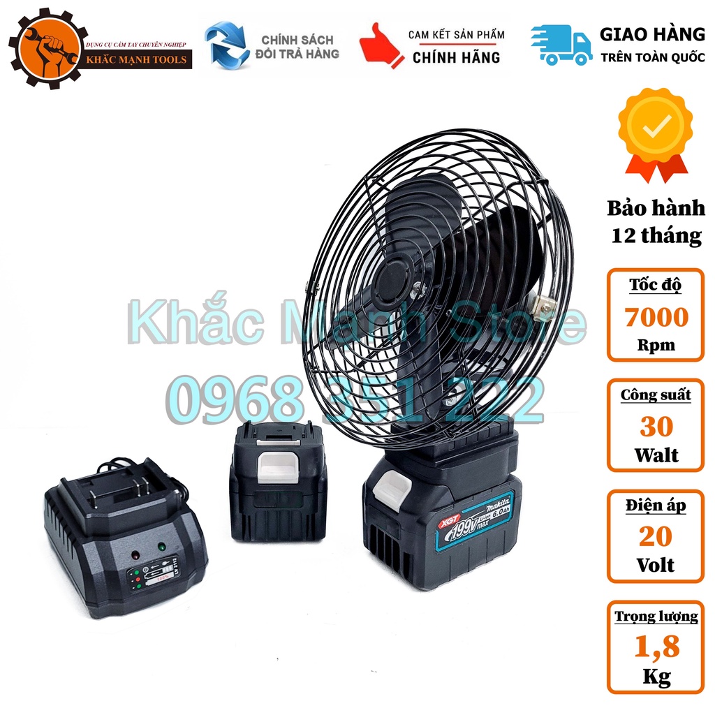 Quạt tích điện Makita 18V 8 inch, sử dụng liên tục trên 8h, bảo hành 12 tháng
