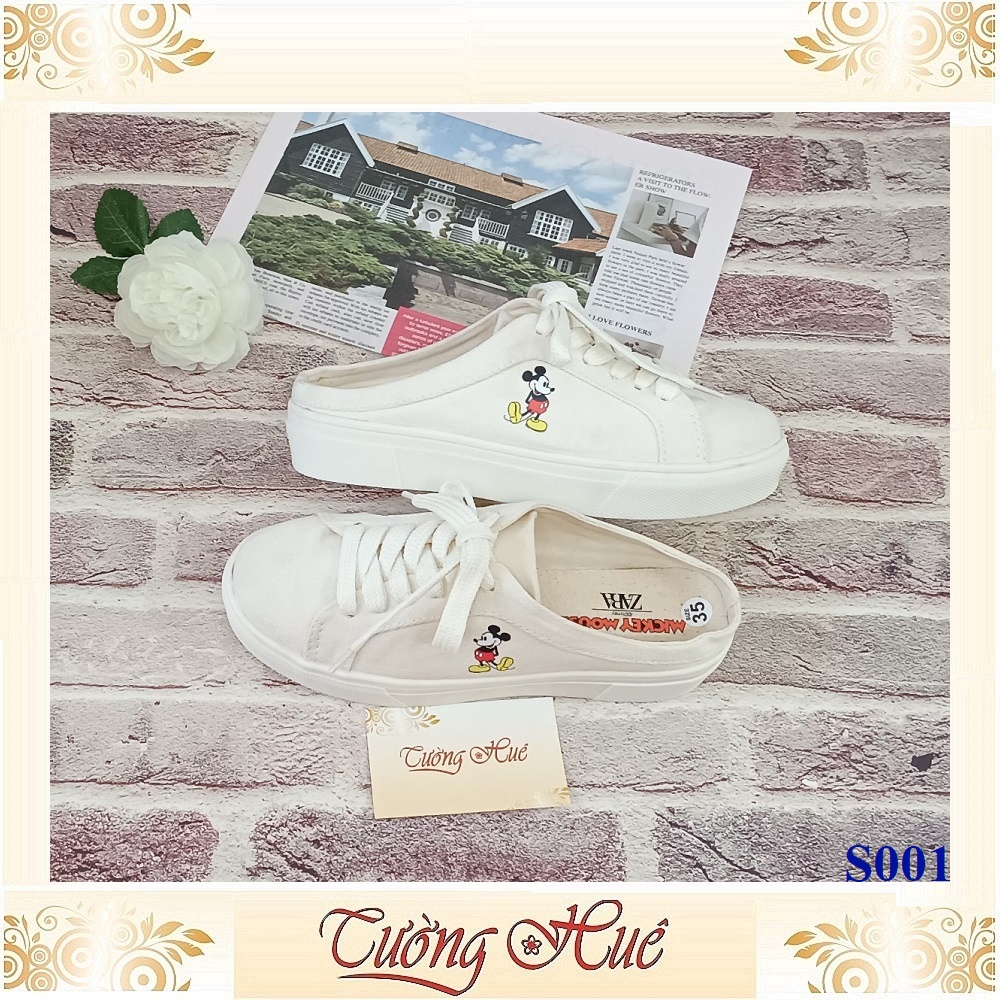 Giày Sục Nữ Bít Mũi Họa Tiết Chuột Mickey Đế Bằng - Hàng Quảng Châu - S001