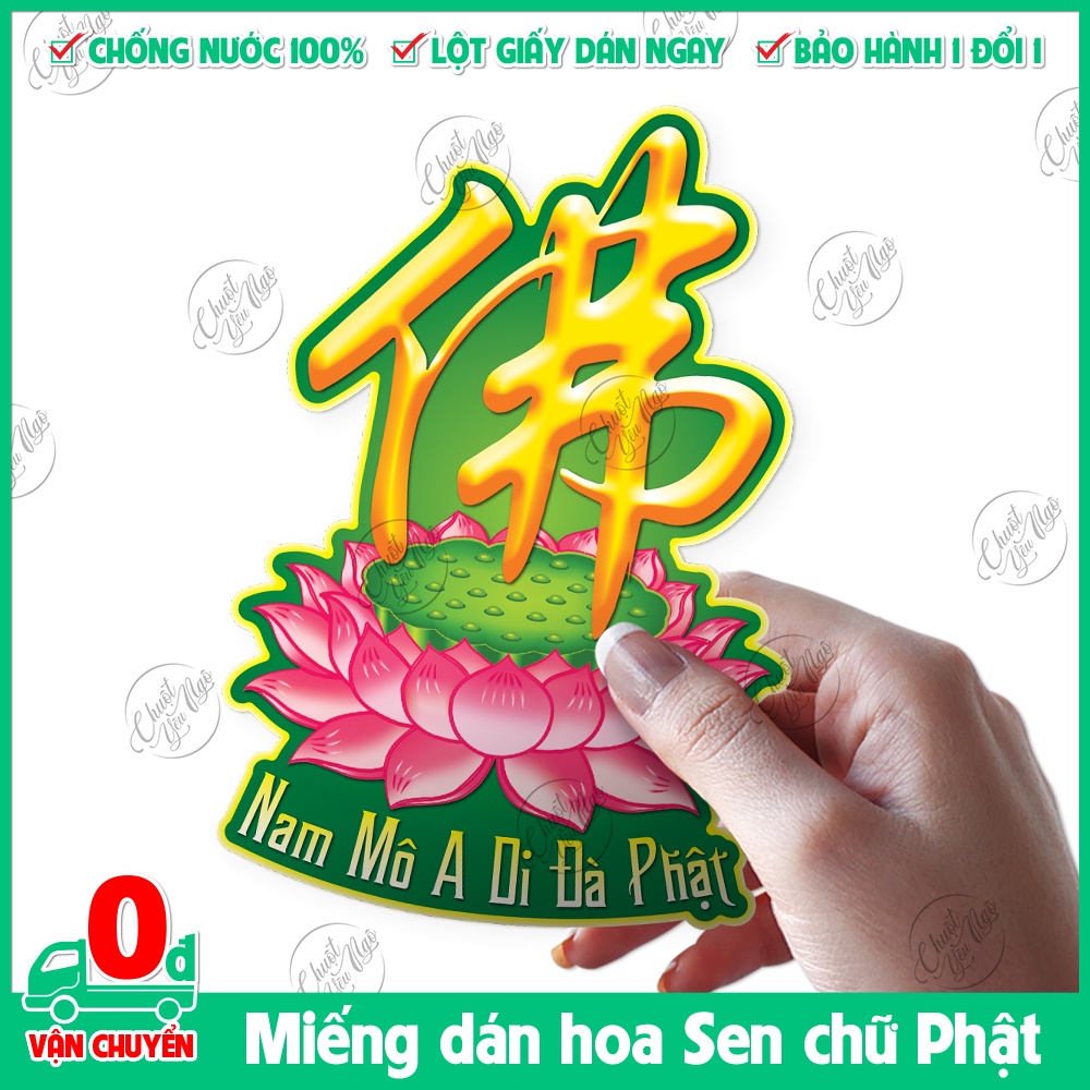 CN] Combo 5/10 sticker decal dán chữ Phật trên hoa sen Nam Mô A Di ...