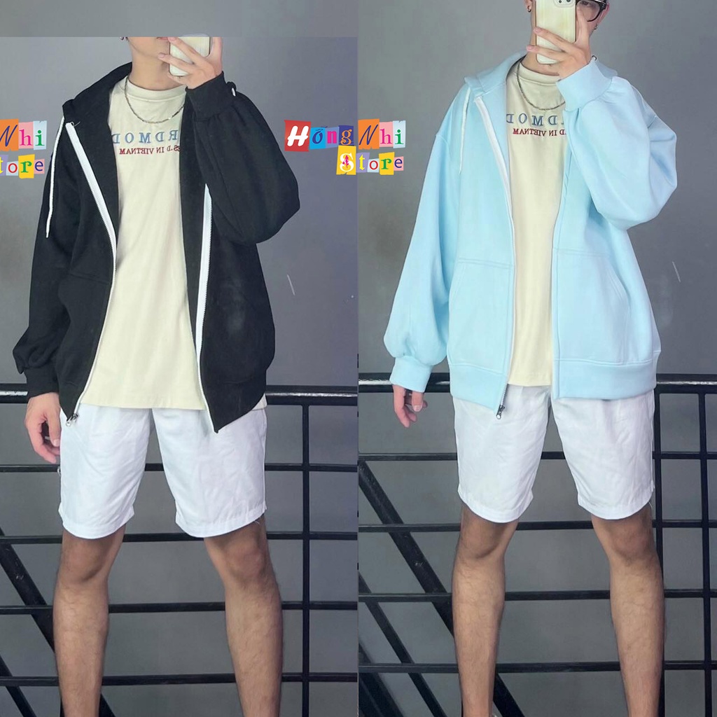 Áo Khoác Hoodie Zip Nỉ Trơn Tay Phồng Màu Xanh Ngọc Dây Kéo Dáng Rộng Nam Nữ Oversize Ulzzang Unisex - MM