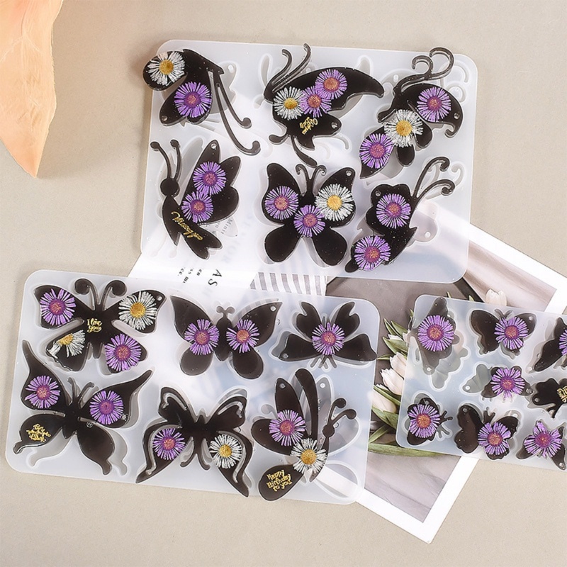 Khuôn Silicon Làm Móc Khóa Hình Bươm Bướm Có Lỗ