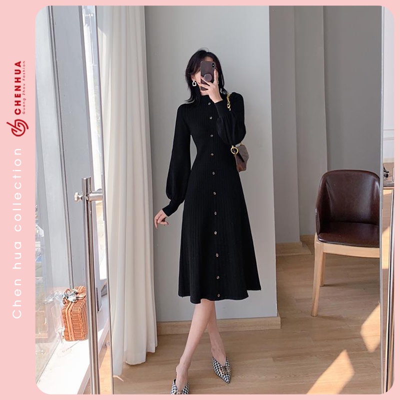 Váy len nữ dáng dài ChenHua đầm len QC đẹp VT24