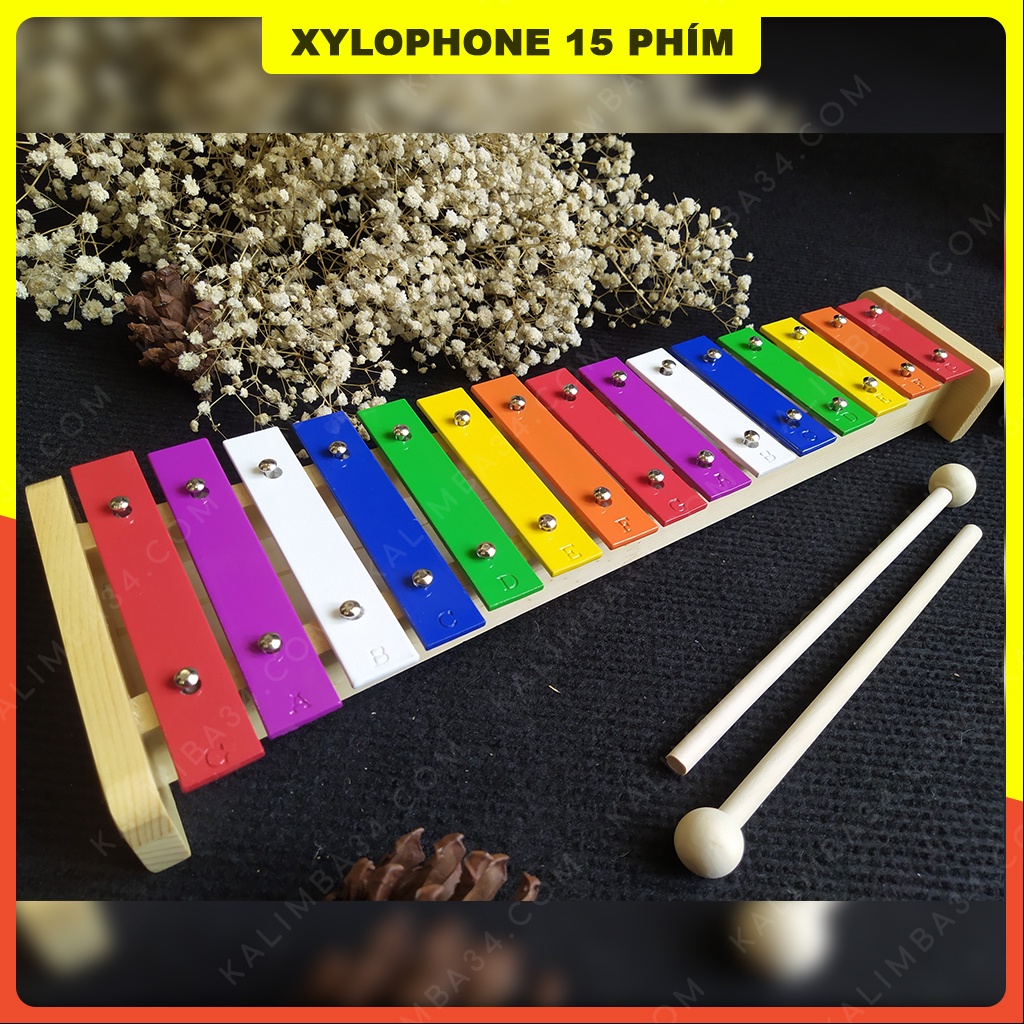Đồ chơi cho bé đàn xylophone 15 phím hợp kim nhôm nhiều màu, đồ chơi trẻ em thông minh phát triển âm nhạc