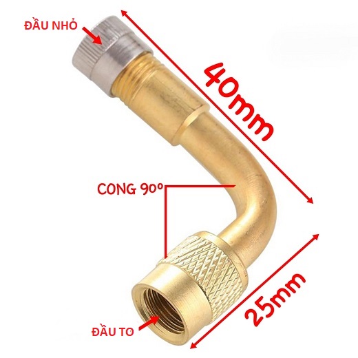 Đầu Chuyển Đổi Nối Van Bơm Hơi Bánh Xe Đạp Cong Góc 90 Độ Có Nắp Đậy Kín Hơi 1 Chiều