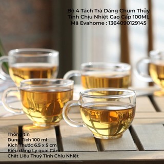 Bộ 4 Tách Trà Thủy Tinh Chịu Nhiệt Cao Cấp
