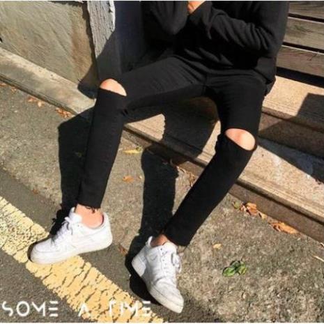 Quần Jean Nam Rách Gối Màu Đen Vải Co Giãn, Không Phai Màu Dáng Skinny Phong Cách Hàn Quốc -J02 ! -