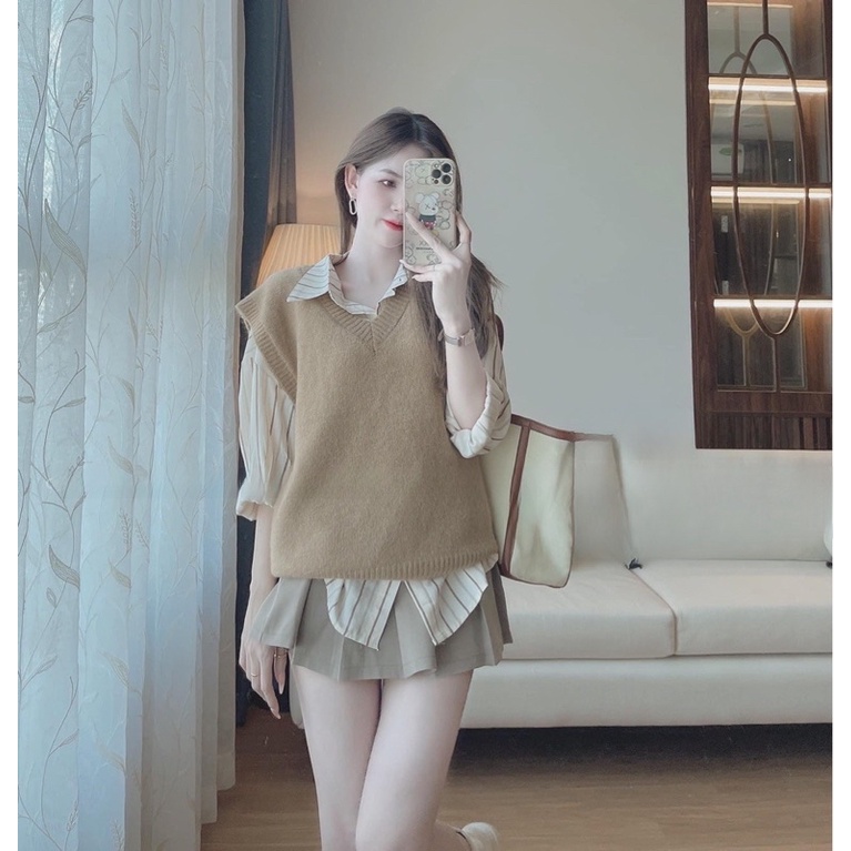 Set áo gile len + sơ mi hàng QCL1