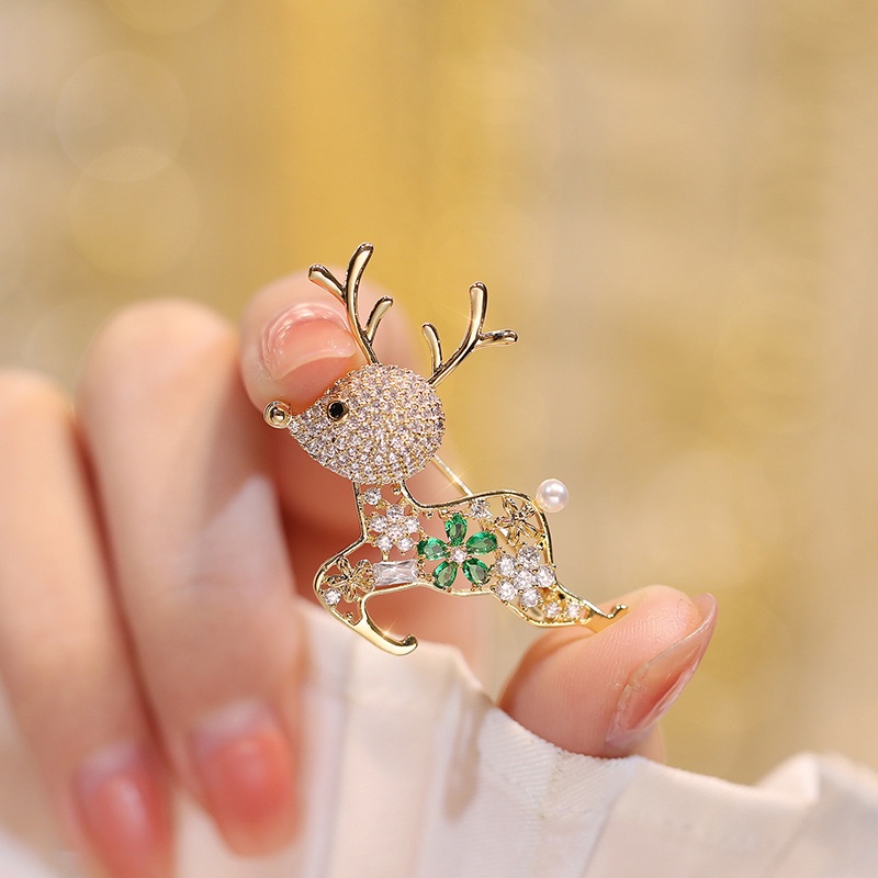 Ghim Cài Áo Hình Con Nai Đính Ngọc Trai Nhân Tạo Thời Trang