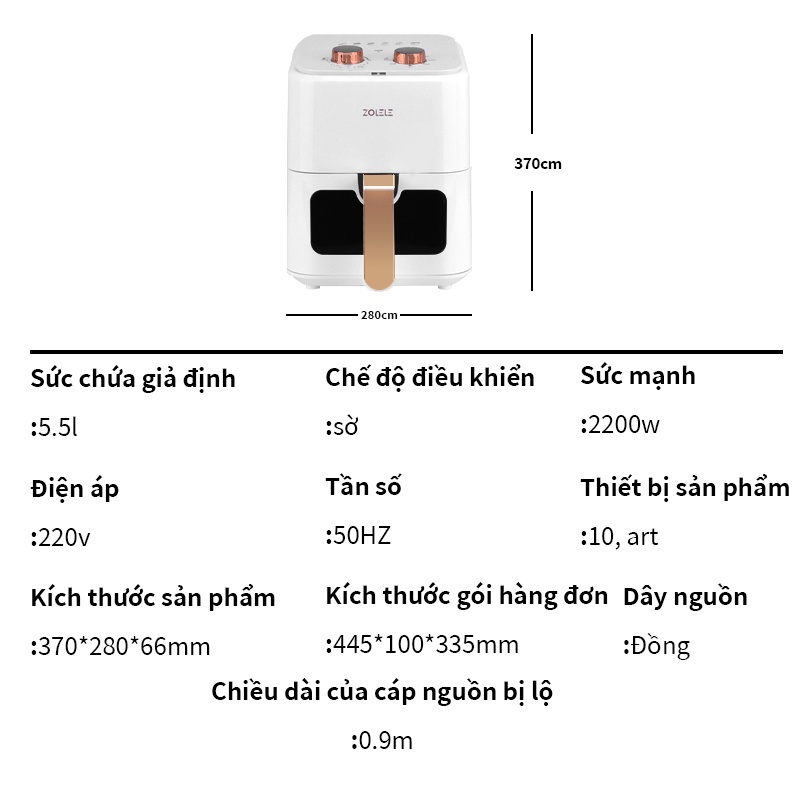 Nồi chiên không khí đa năng ZOLELE ZA003 -dung tích 5.5L ,công suất lớ