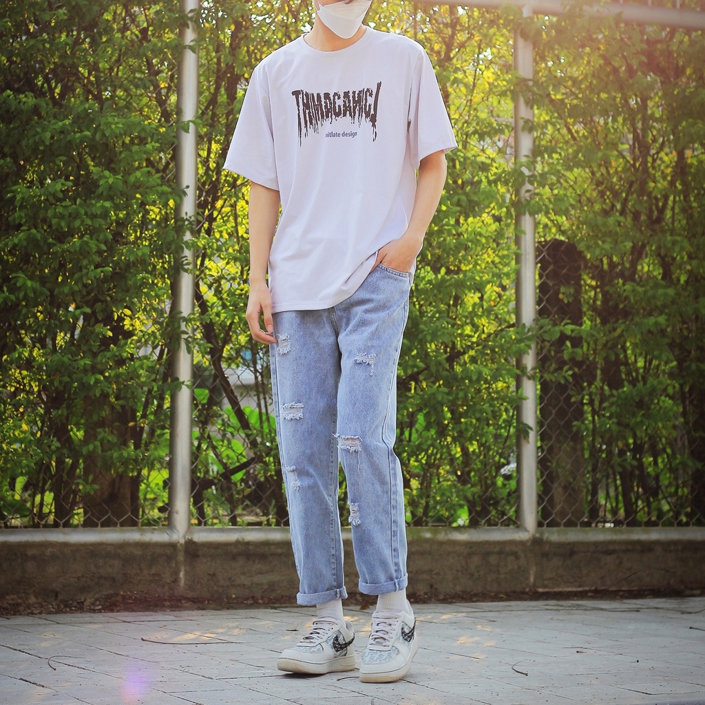 Quần jean baggy nam nữ ống rộng rách pon.mens hà nội hcm