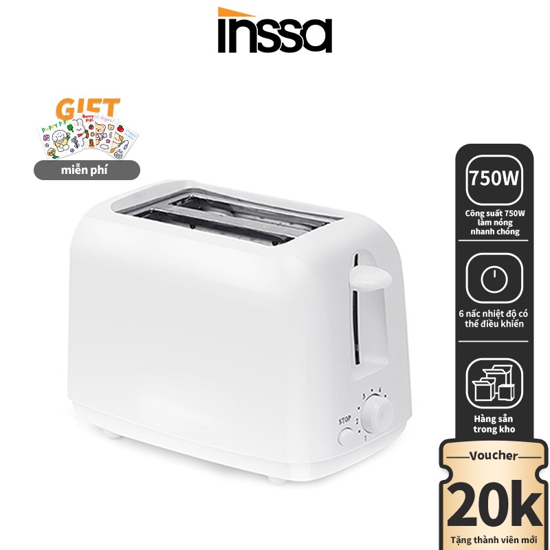 INSSA Máy nướng bánh mì sandwich 2 ngăn mini tự động, cung cấp bữa sáng tiện lợi