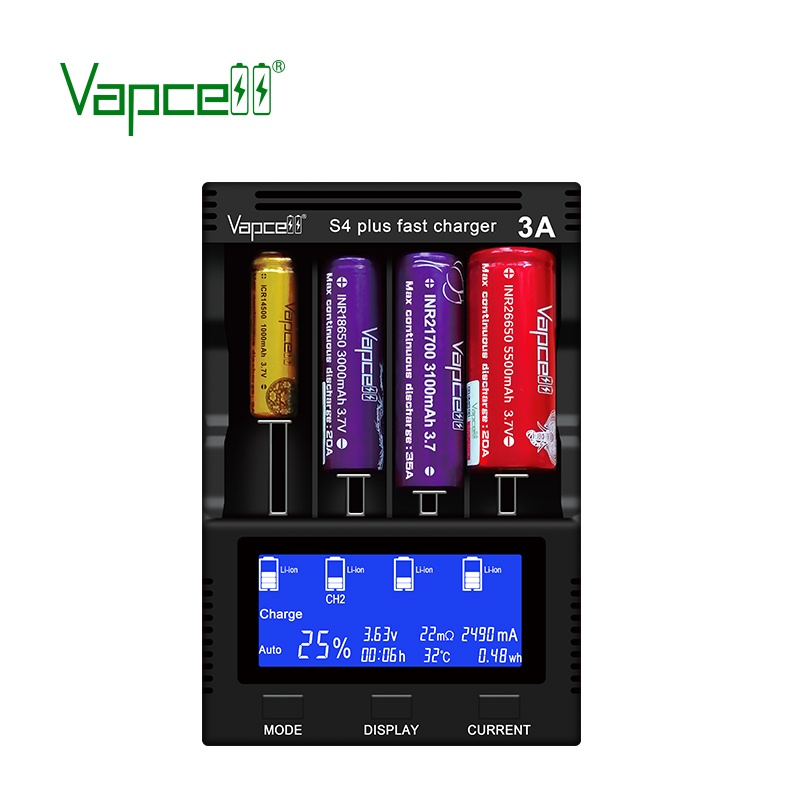 Sạc pin đa năng chính hãng VAPCELL S4 PLUS, SẠC NHANH 3A MỖI Ổ SẠC - edc city official