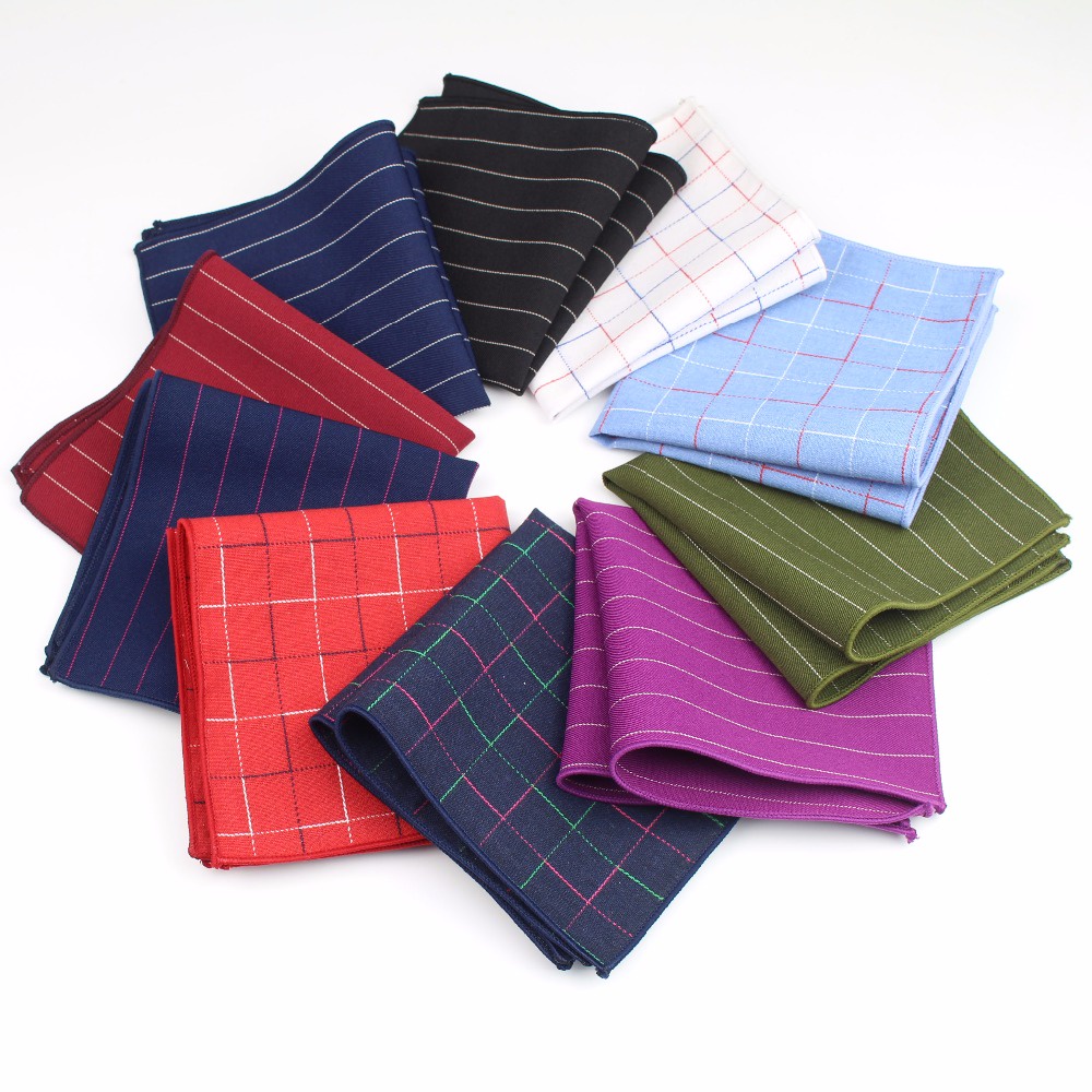 Khăn Tay Cotton Lụa Kẻ Sọc Hình Vuông Màu Trơn Có Túi Cho Nam