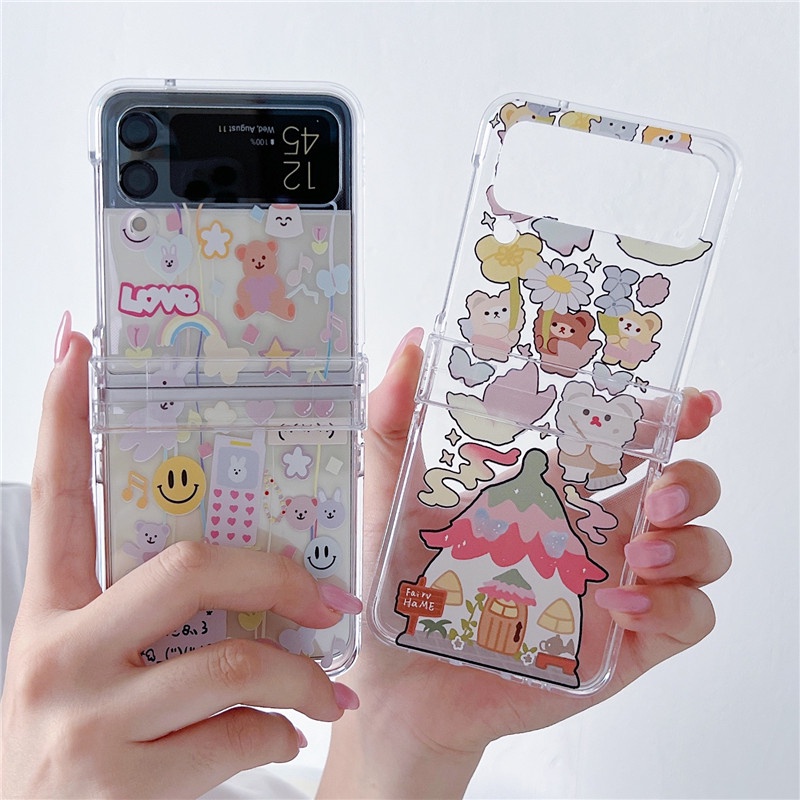 Ốp Điện Thoại Nhựa PC Cứng Chống Sốc 3 Trong 1 Hình Mặt Trăng Dễ Thương Cho Samsung Galaxy Z Flip 4 Z Flip 3 Z Flip 4 Z Flip 3