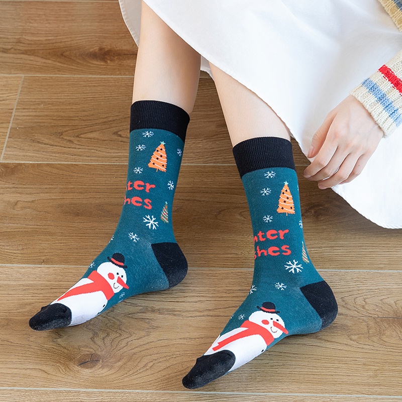 Vớ ECMLN cotton dày họa tiết Giáng sinh thời trang