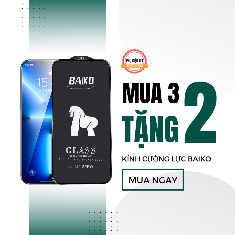 Com bo mua 3 kính cường lực Baiko  tặng 2 kính dành cho 6/6S/7G/8G/6P/6SP/7P/8P/X/XS/XSMAX/XR/11/11PRO/11PROMAX