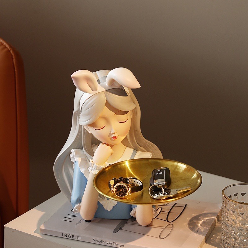 Tượng cô gái bê khay đựng đồ, chìa khoá, hoa quả  decor  nhà cửa, tặng quà tân gia