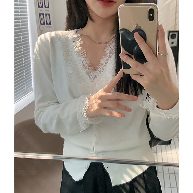 COZOK Áo sweater Tay Dài Dáng Rộng Phối Ren Thời Trang