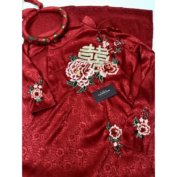 ÁO DÀI CÔ DÂU THÊU TAY CAO CẤP