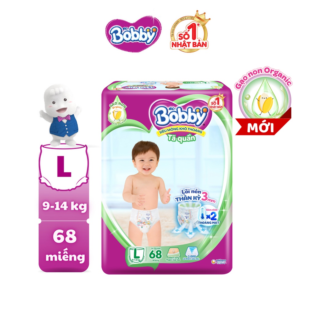 [MỚI] Tã quần Bobby Lõi nén thần kỳ 3mm Gạo non M76/L68/XL62/XXL56