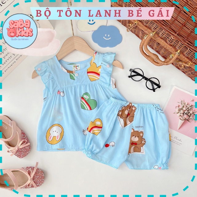 Bộ Bé Gái Tôn Lanh 2 Dây Mỏng Nhẹ SABAKIDS Dễ Thương Cực Mát Cho Bé Từ 4-14kg RẺ ĐẸP
